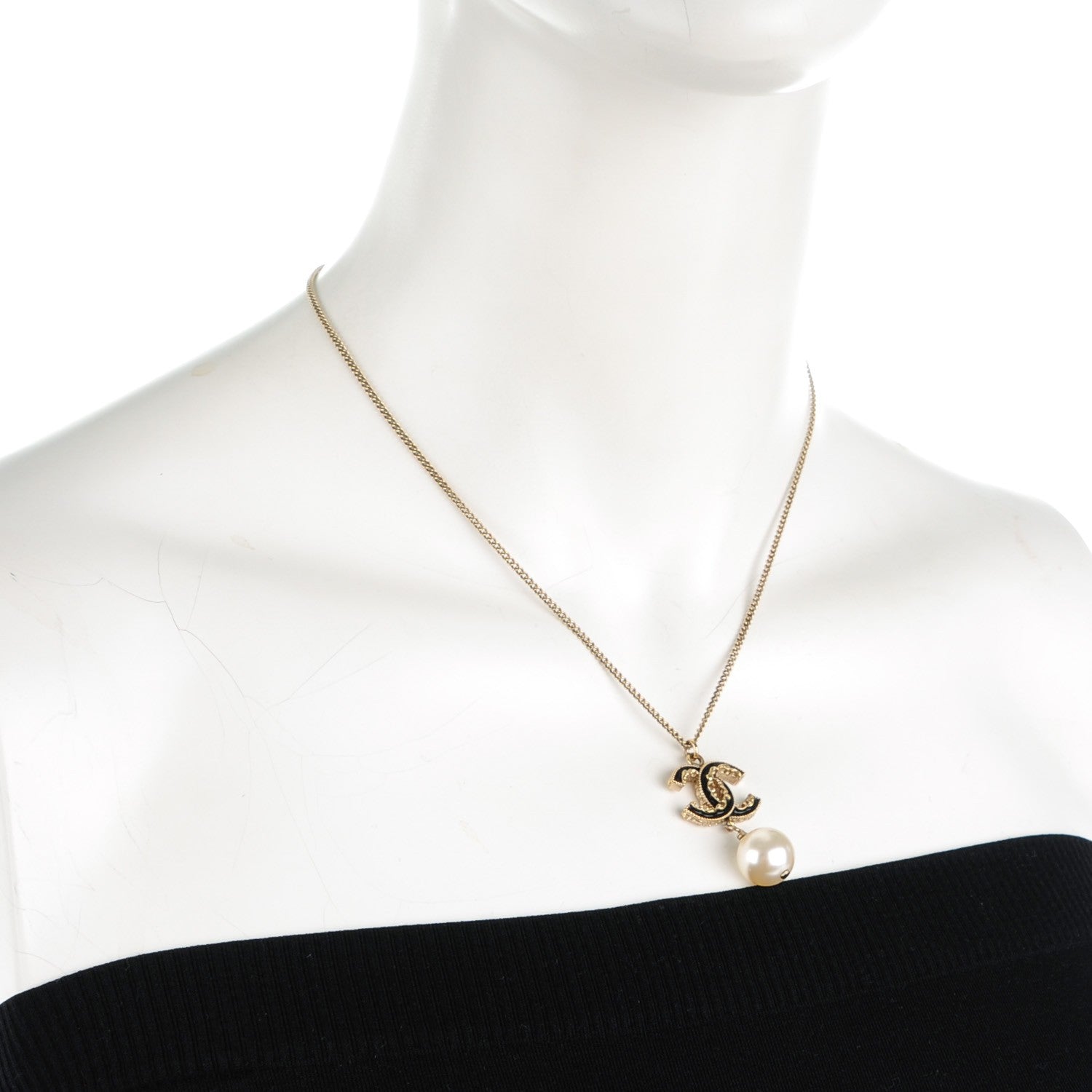 Chanel Enamel CC Baroque Pearl Drop Necklace Black Gold 2 of 4