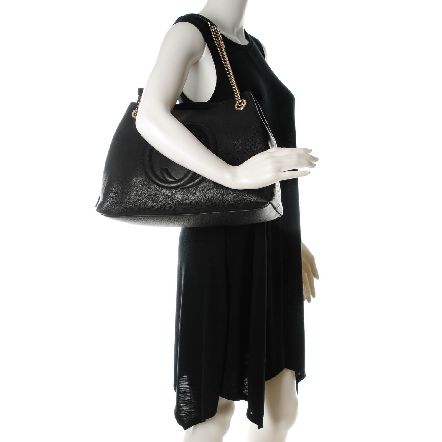 Gucci Pebbled Calfskin Medium Soho Chain Shoulder Bag Black 2 of 7