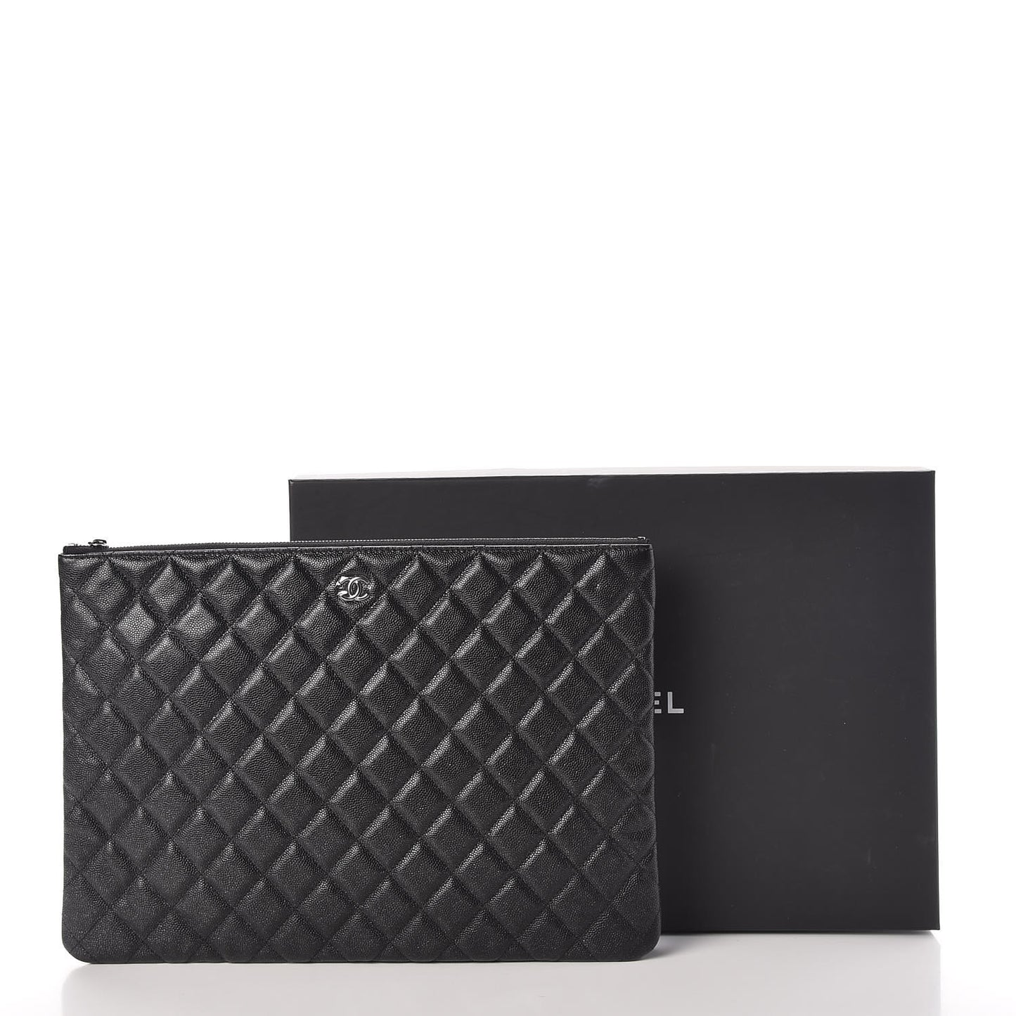 Iridescent Caviar Quilted Large Cosmetic Case Black
