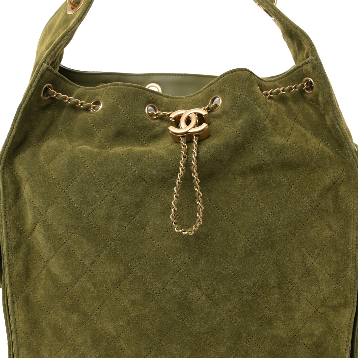 Suede Quilted Medium Chanel 25 Handbag Khaki