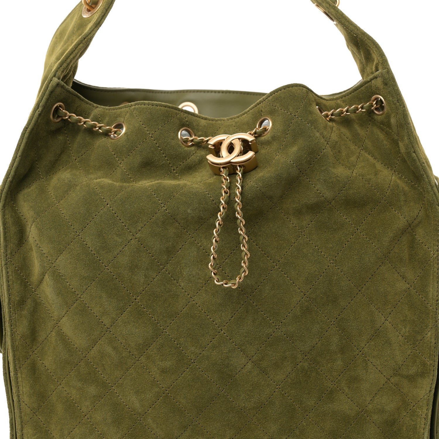 Chanel Suede Quilted Medium Chanel 25 Handbag Khaki 9 of 11