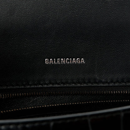 Balenciaga Shiny Calfskin Monochrome Crocodile Embossed Small Hourglass Top Handle Bag Black 6 of 11