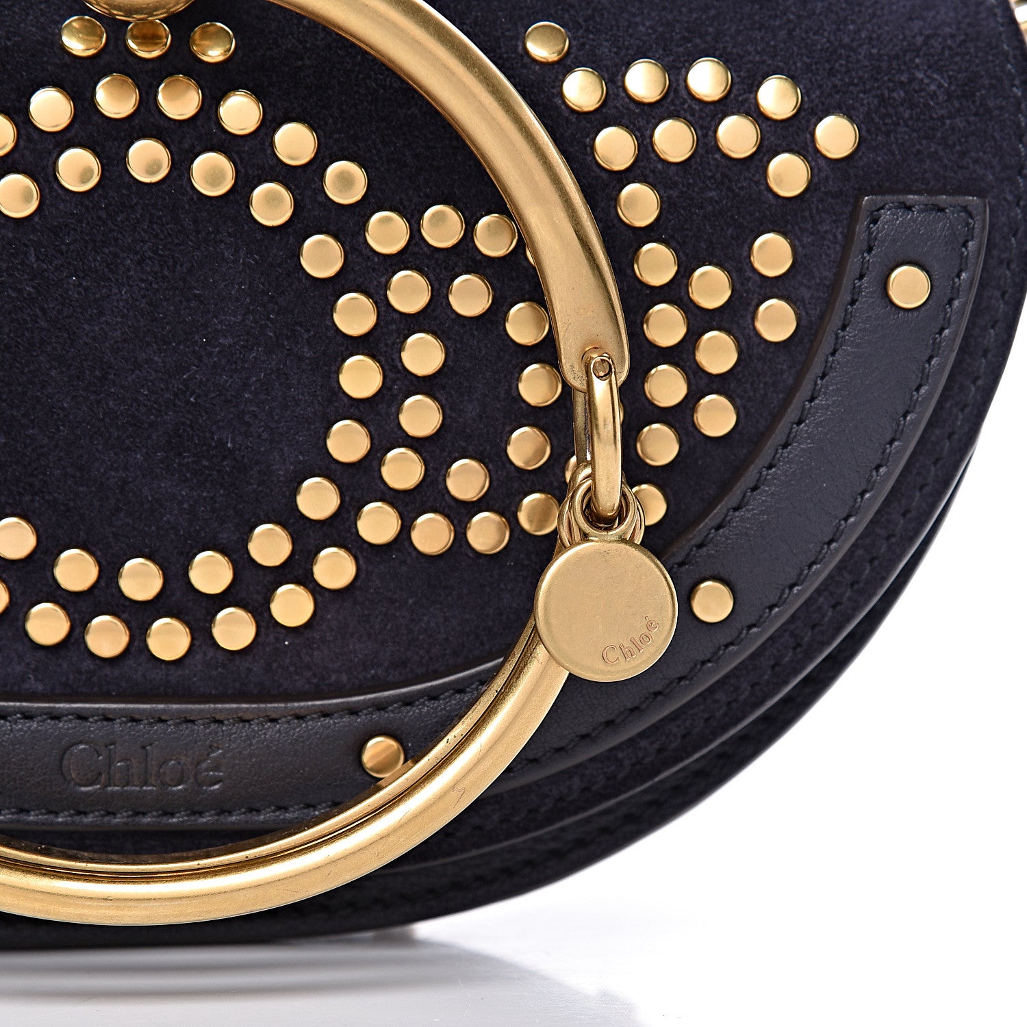 Chloe Suede Calfskin Constellation Studded Small Nile Bracelet Minaudiere Bag Full Blue 7 of 10