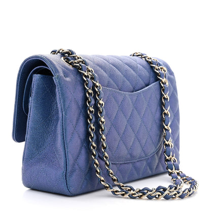 Chanel Iridescent Caviar Quilted Medium Double Flap Dark Blue 3 of 10