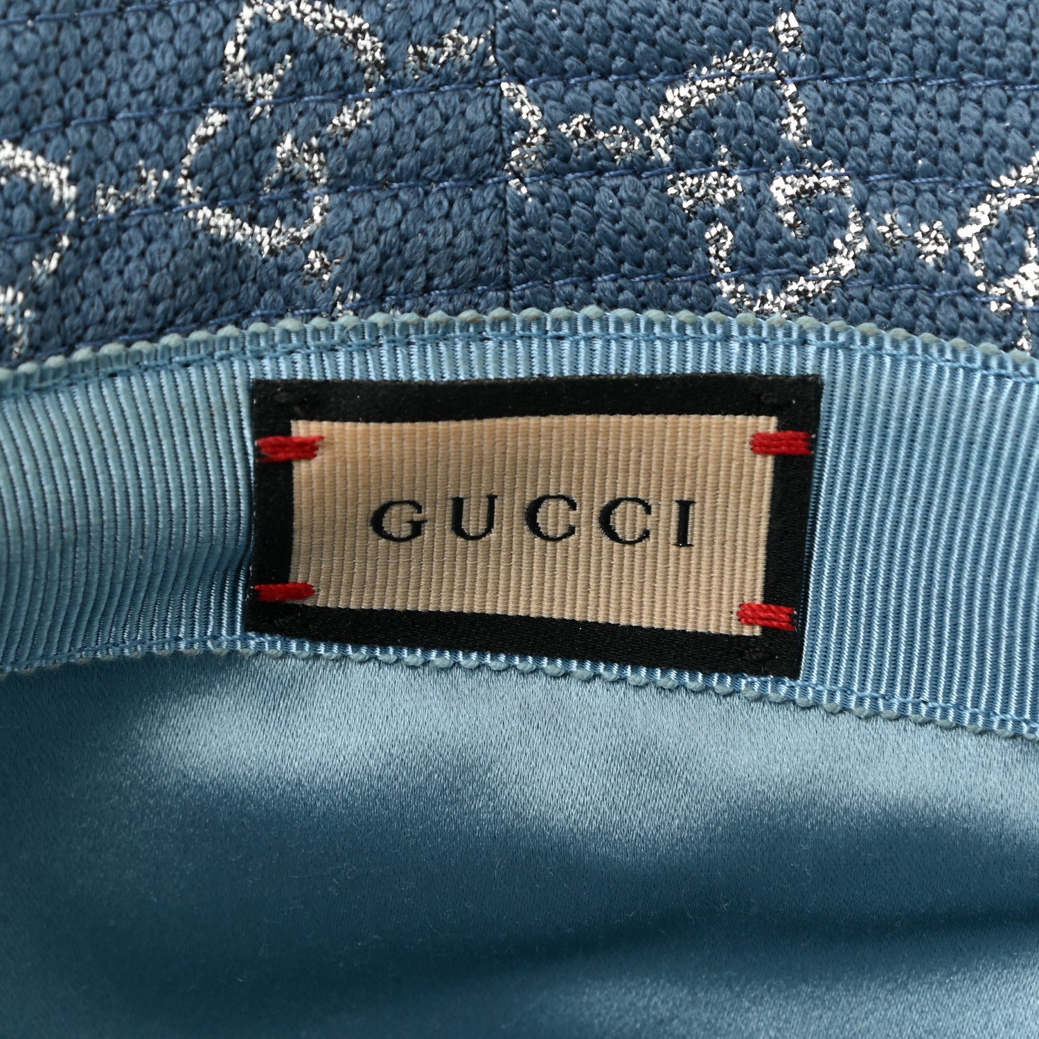 Gucci Canvas Lame GG Monogram Bucket Hat M Light Blue Silver 4 of 5