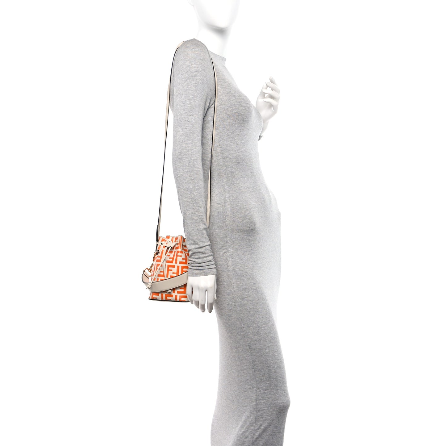 Vitello Liberty F is Fendi Bi-Color FF 1974 Embossed Mini Mon Tresor Bucket Bag Camelia Aranciata