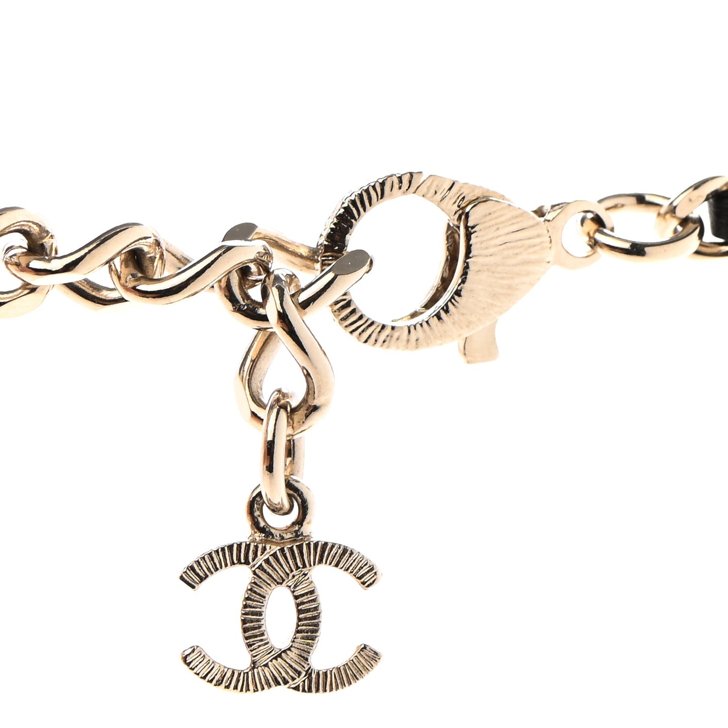 Lambskin Crystal Pearl CC Heart Drop Necklace Gold Black