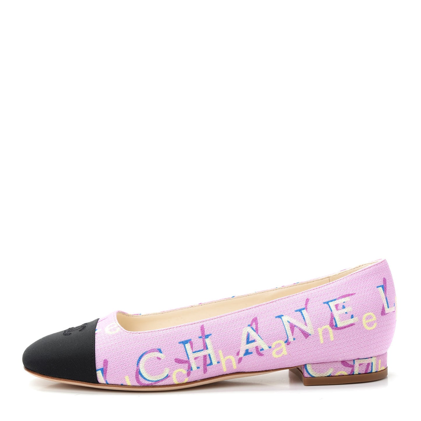 Fabric Grosgrain CC Flats 36 Pink Beige Black