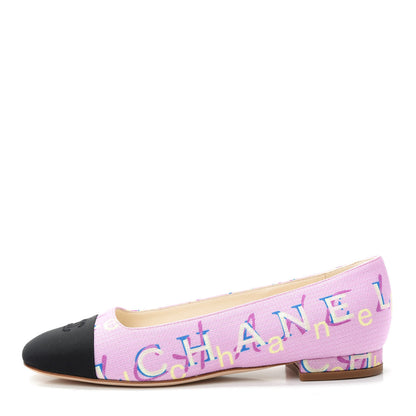 Chanel Fabric Grosgrain CC Flats 36 Pink Beige Black 1 of 11