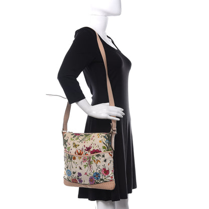 Gucci Canvas Calfskin Flora Perforated Medium Flat Messenger Bag White 2 of 9