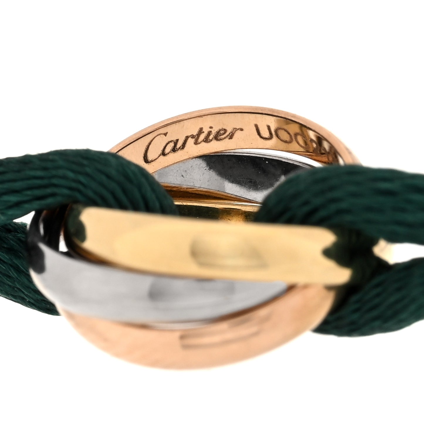 18k Pink Yellow White Gold Trinity Adjustable Cord Bracelet Green