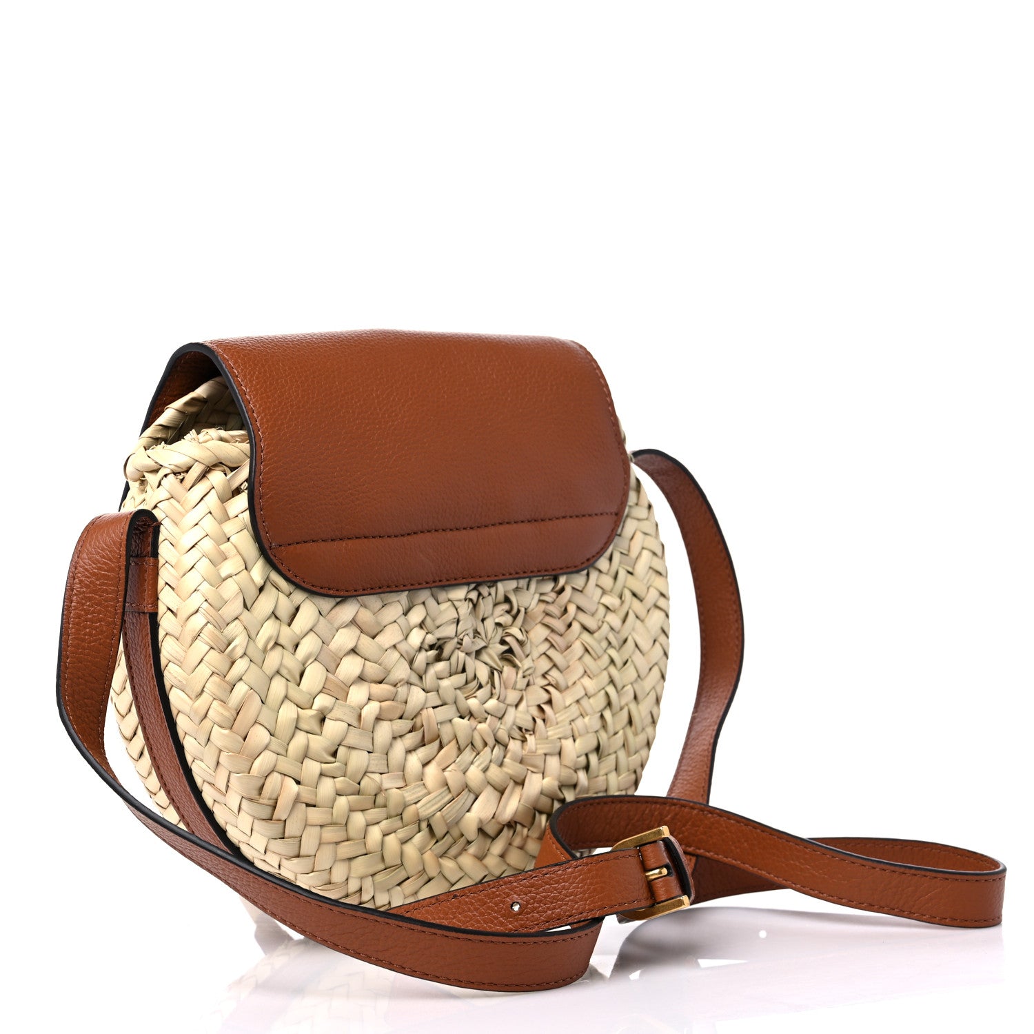 Chloe Raffia Small Grain Calfskin Small Marcie Basket Crossbody Tan 3 of 11