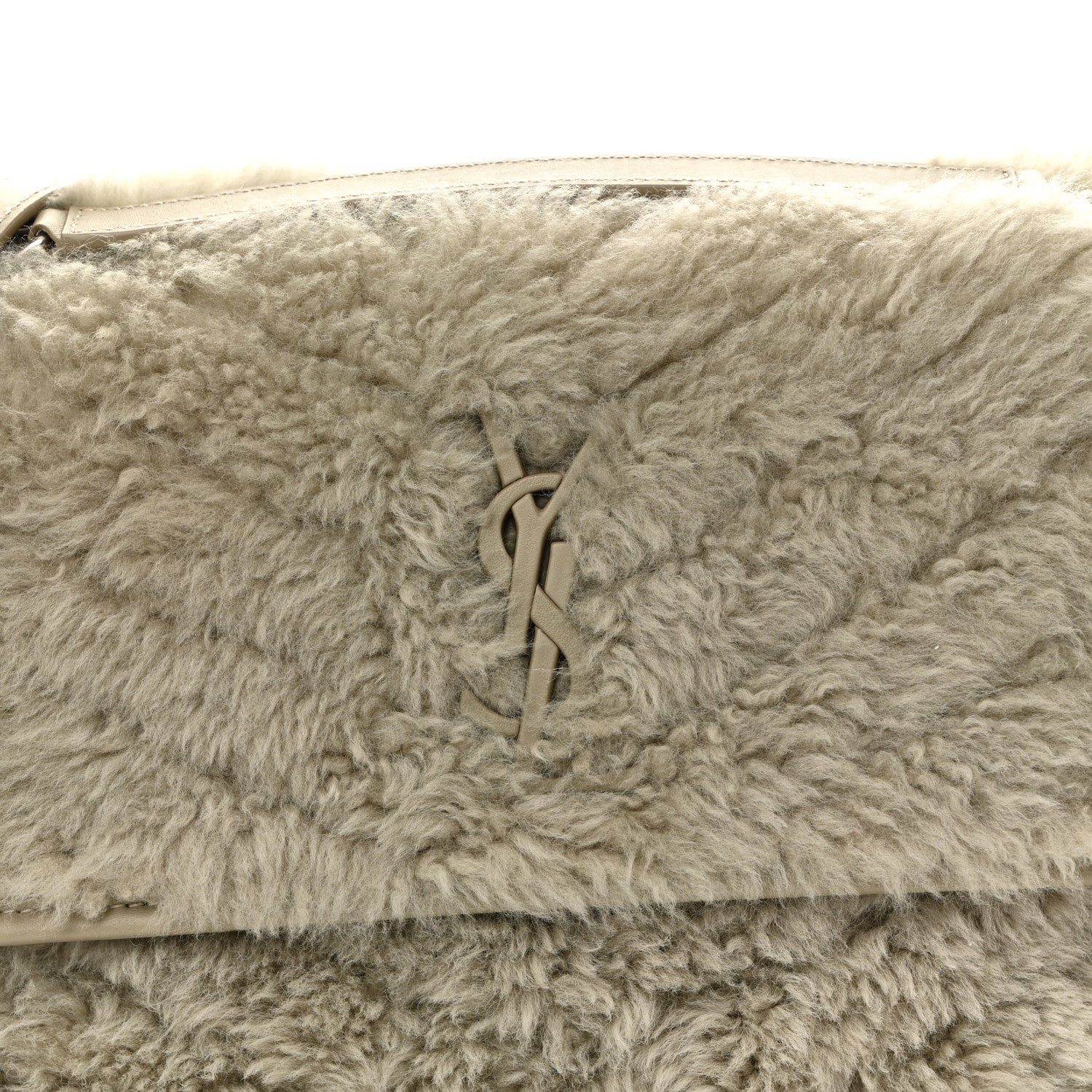 Saint Laurent Calfskin Shearling Monogram Medium Niki Chain Satchel Grey 9 of 11