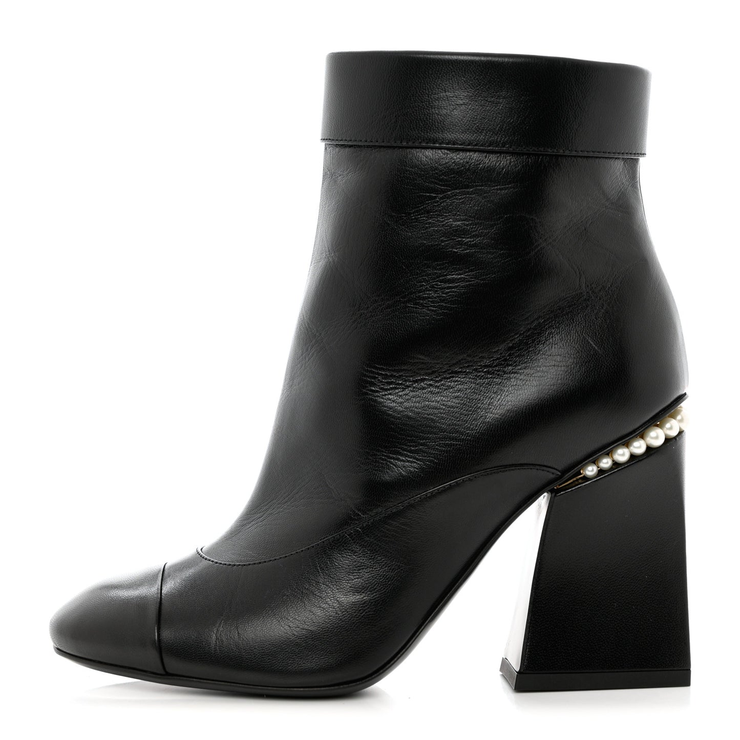 Goatskin Pearl Cap Toe Boots 36.5 Black