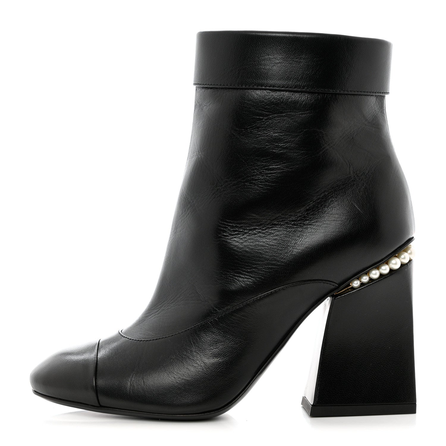 Chanel Goatskin Pearl Cap Toe Boots 36.5 Black 1 of 9