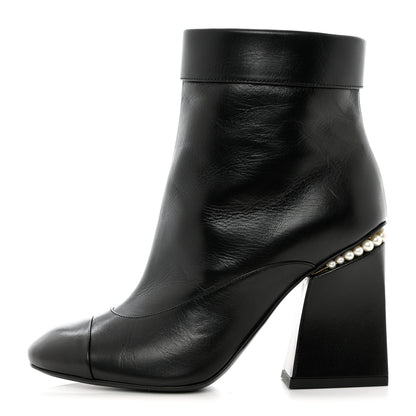 Chanel Goatskin Pearl Cap Toe Boots 36.5 Black 1 of 9