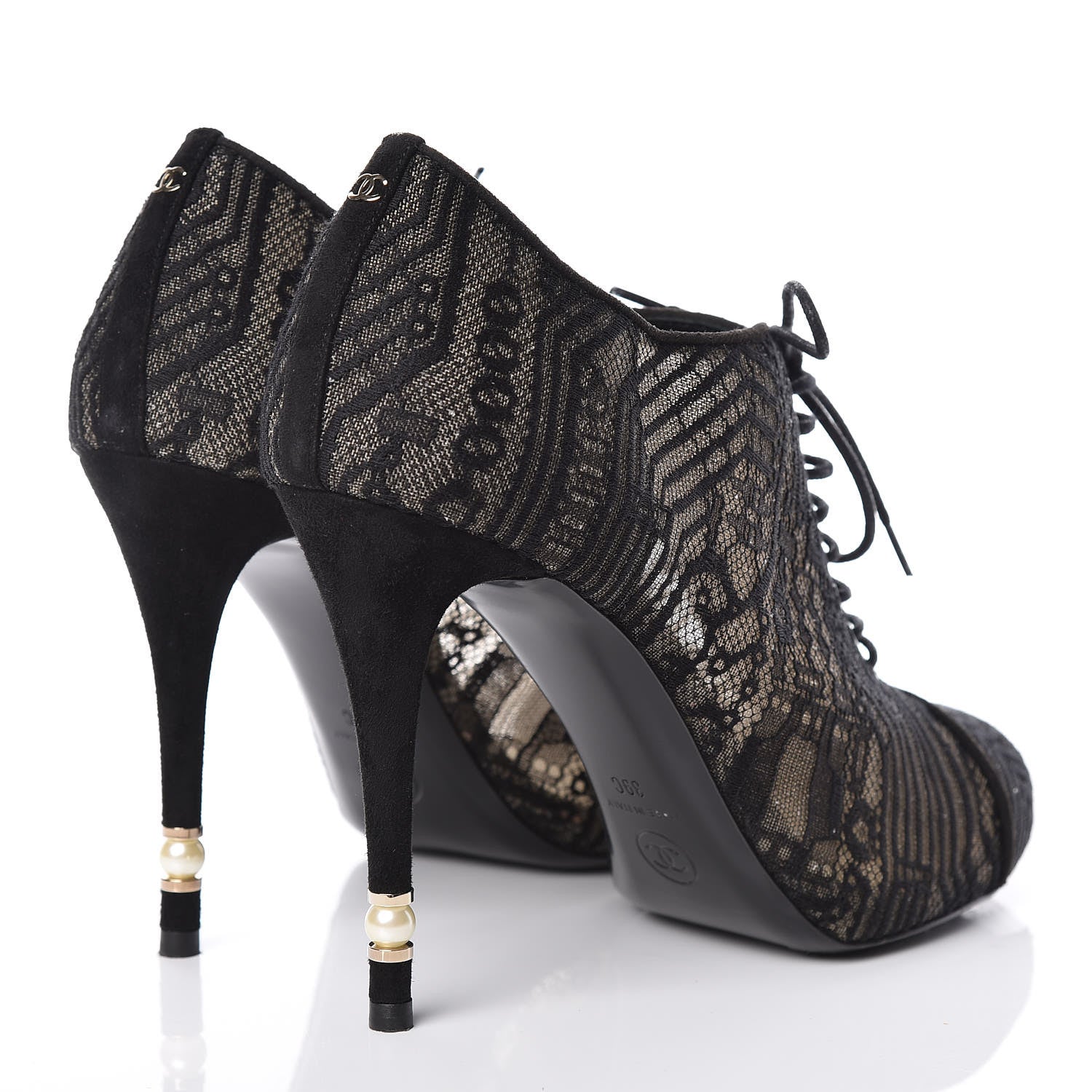 Chanel Lace Pearl Booties 39 Black 4 of 17