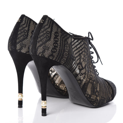 Chanel Lace Pearl Booties 39 Black 4 of 17