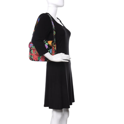 Gucci X KEN SCOTT New Shangai Calfskin Jenny Floral Print Horsebit 1955 Shoulder Bag Black Pink 2 of 11