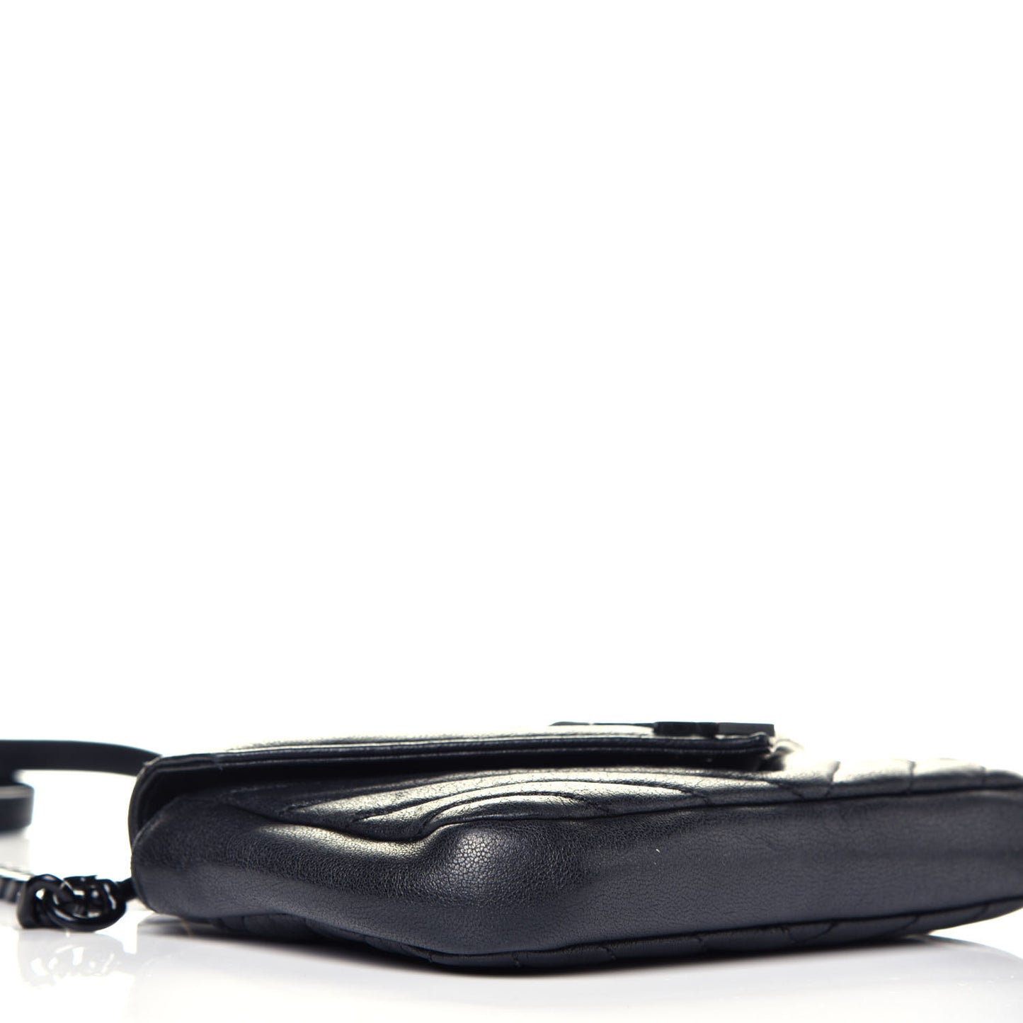 Sheepskin Matelasse Chevron Monogram College Chain Wallet Black