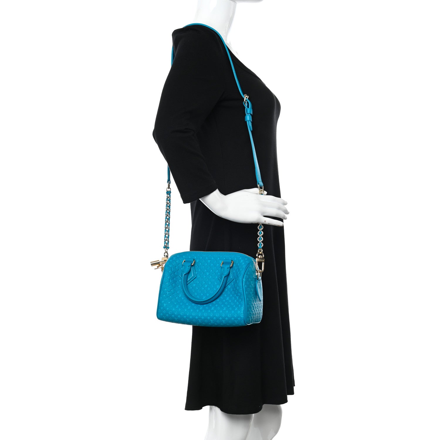 Louis Vuitton Calfskin Nanogram Embossed Speedy 20 Bleu 2 of 10