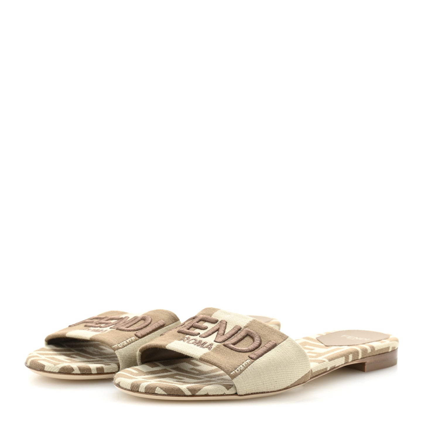 Woven Jacquard Logo Flat Slide Sandals 37 Black Sand 37.5 Beige Sand