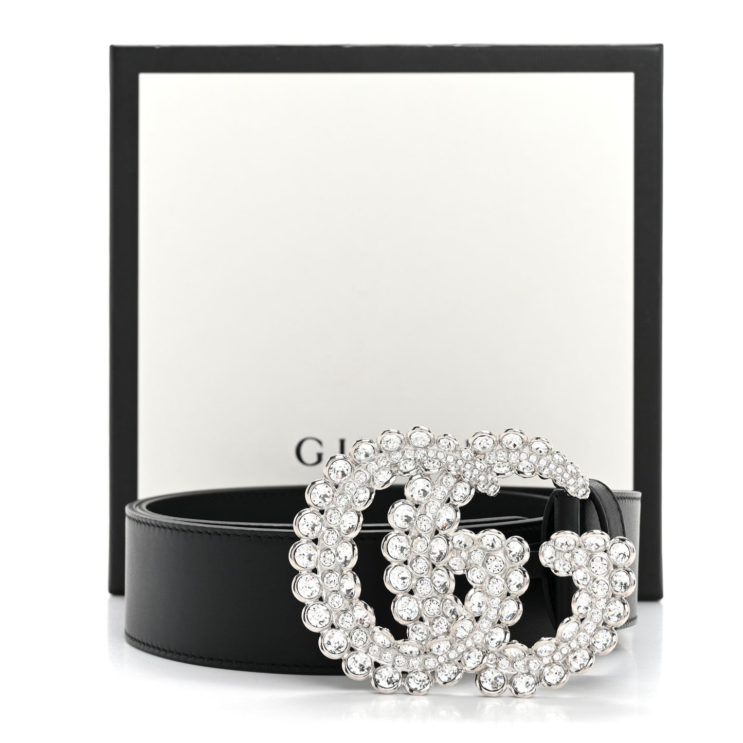 Calfskin Crystal Double G 40mm Belt 80 32 Black