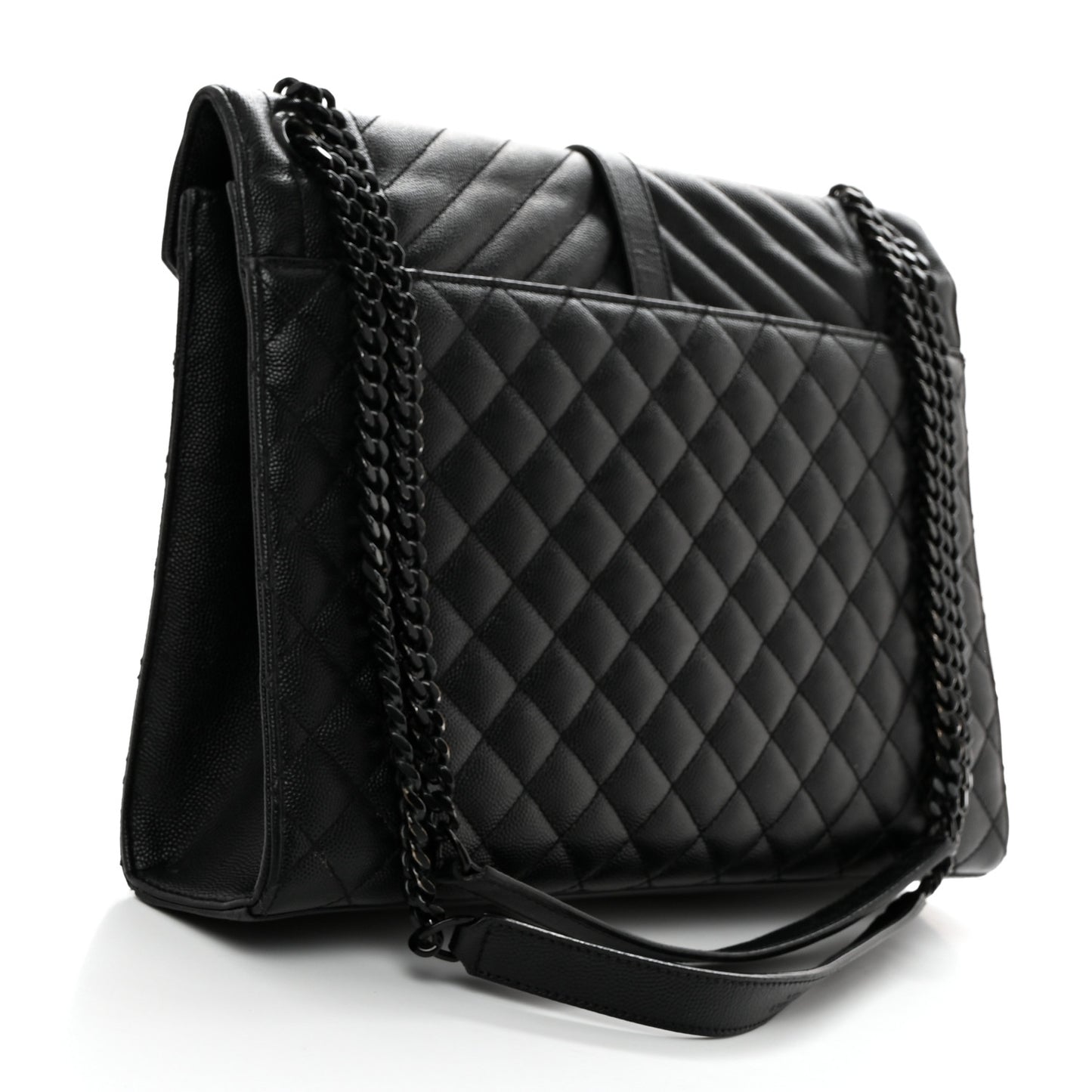 Grain De Poudre Textured Mixed Matelasse Large Triquilt Monogram Monochrome Satchel Black