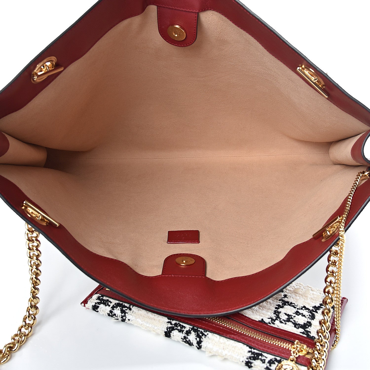 Gucci Tweed GG Monogram Large Rajah Chain Tote White Black Romantic Cherry 5 of 10