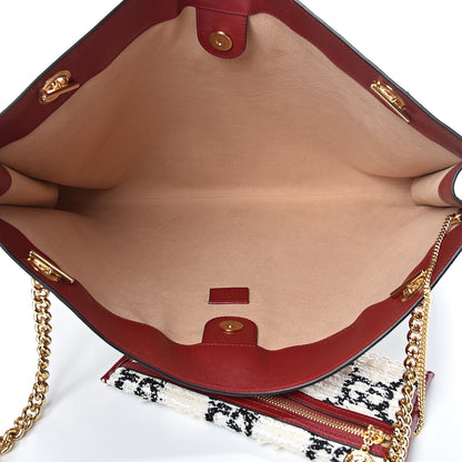 Gucci Tweed GG Monogram Large Rajah Chain Tote White Black Romantic Cherry 5 of 10