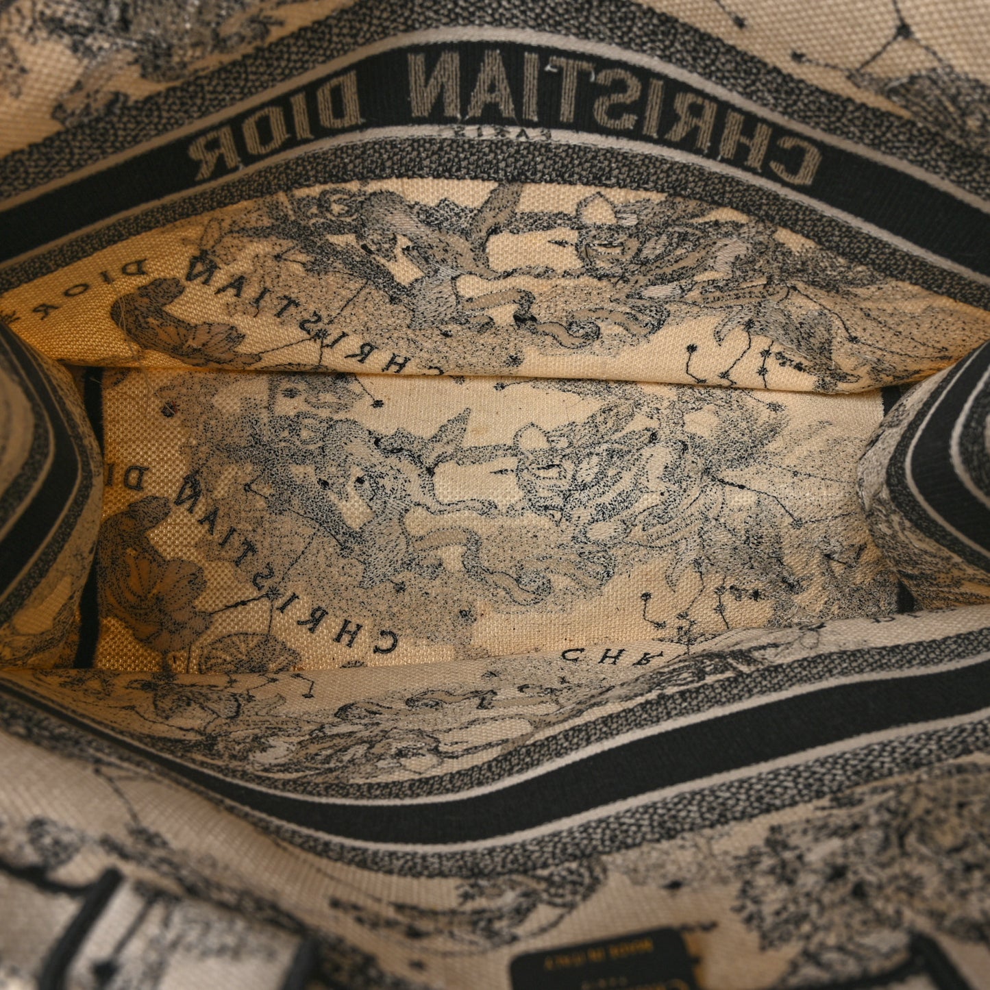 Canvas Embroidered Large Zodiac Toile De Jouy Book Tote Latte