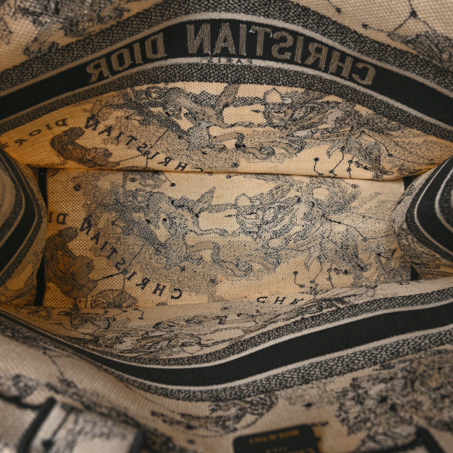 Christian Dior Canvas Embroidered Large Zodiac Toile De Jouy Book Tote Latte 5 of 12