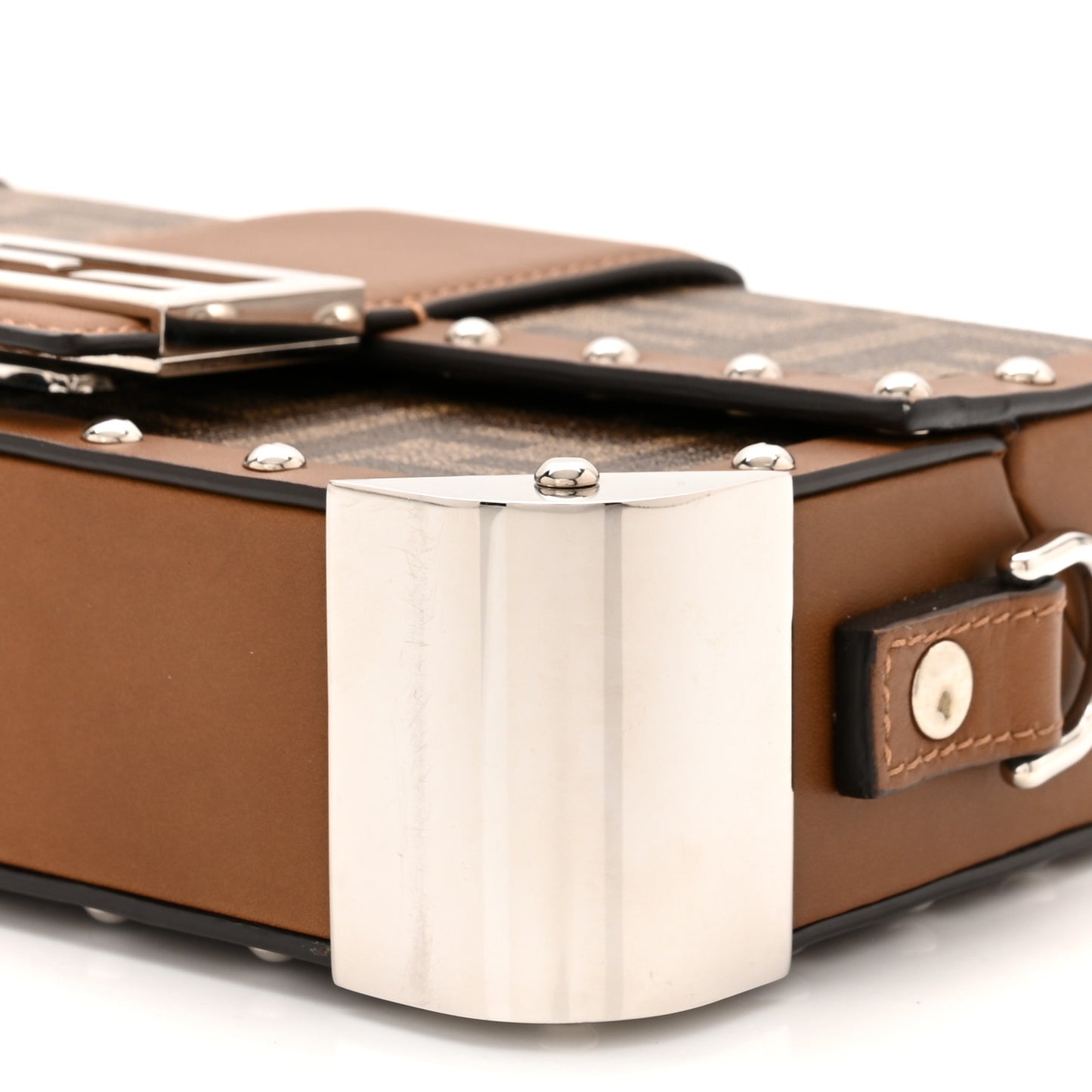 Shiny Glazed Fabric Vachetta FF 1974 Mini Baguette Trunk Mogano Panna Cuoio