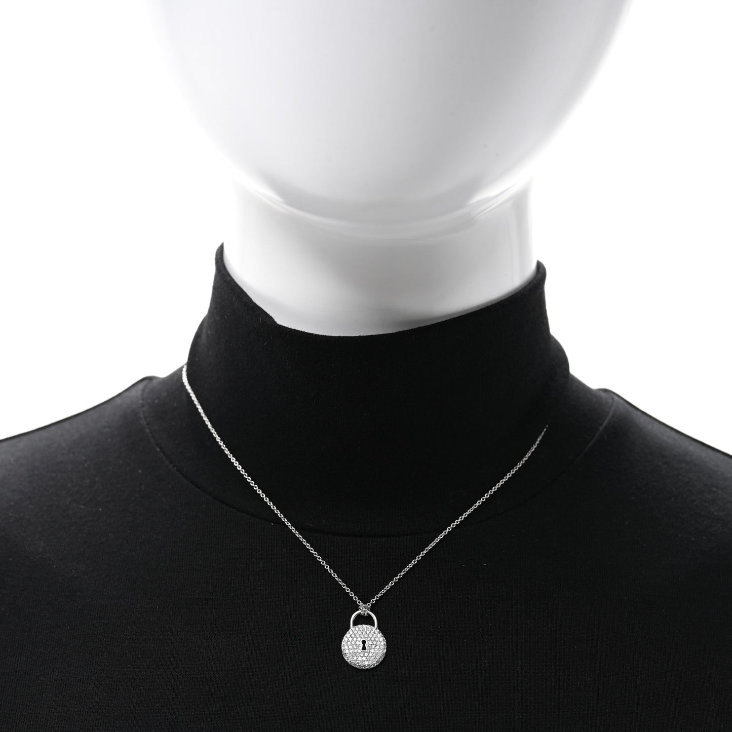Platinum Diamond Round Lock Pendant Necklace