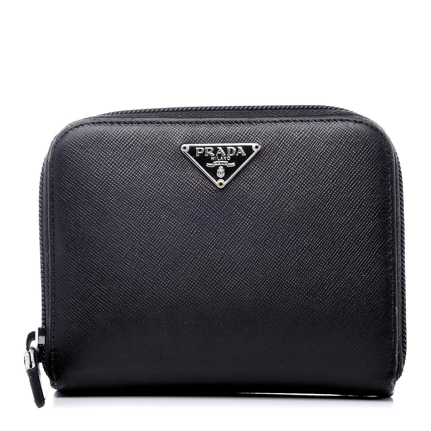 Prada Saffiano Compact Zip Around Wallet Black 1 of 14