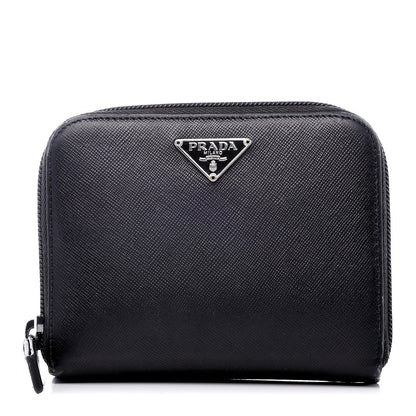 Prada Saffiano Compact Zip Around Wallet Black 1 of 14