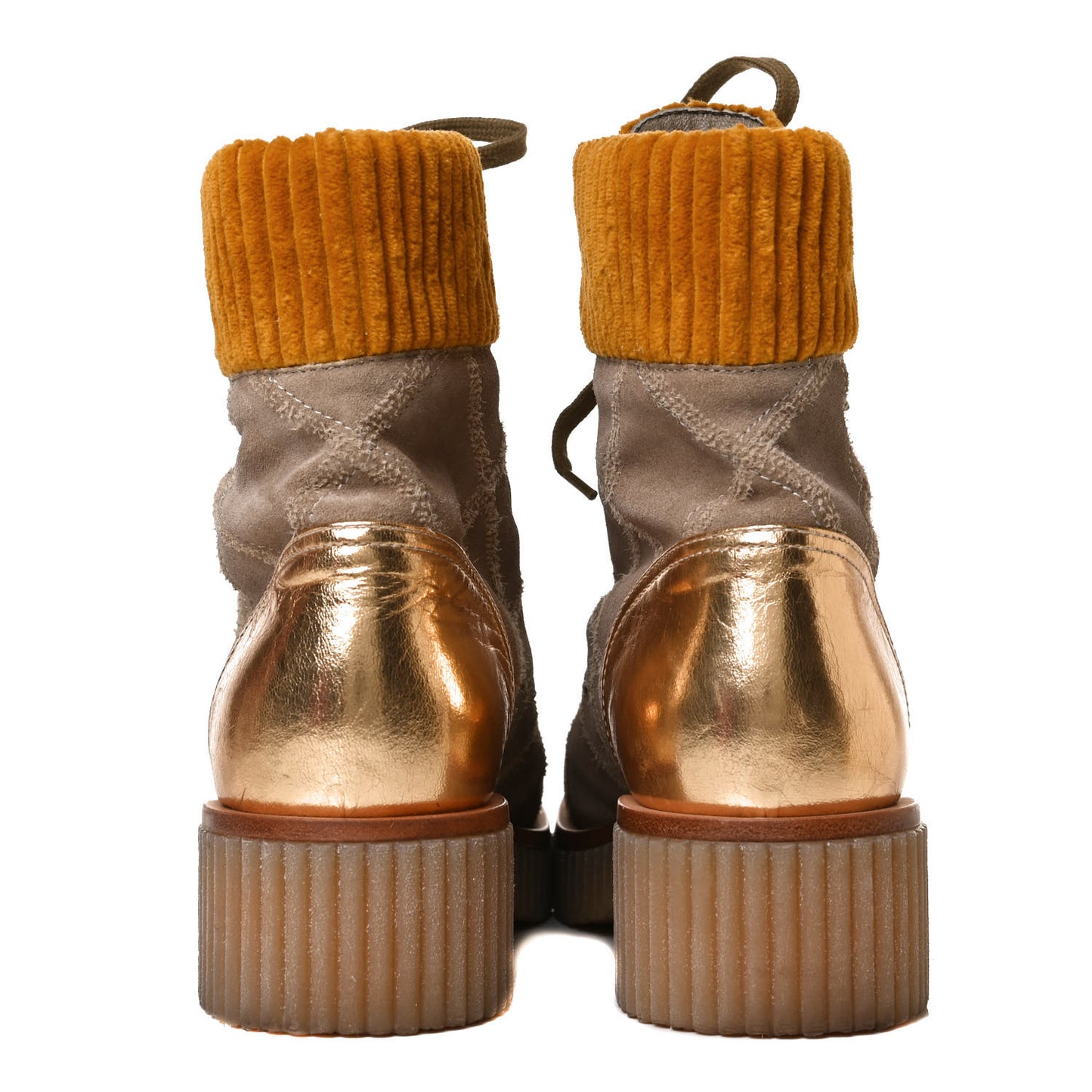 Suede Calfskin Velvet Quilted CC Combat Boots 37 Beige Yellow Gold