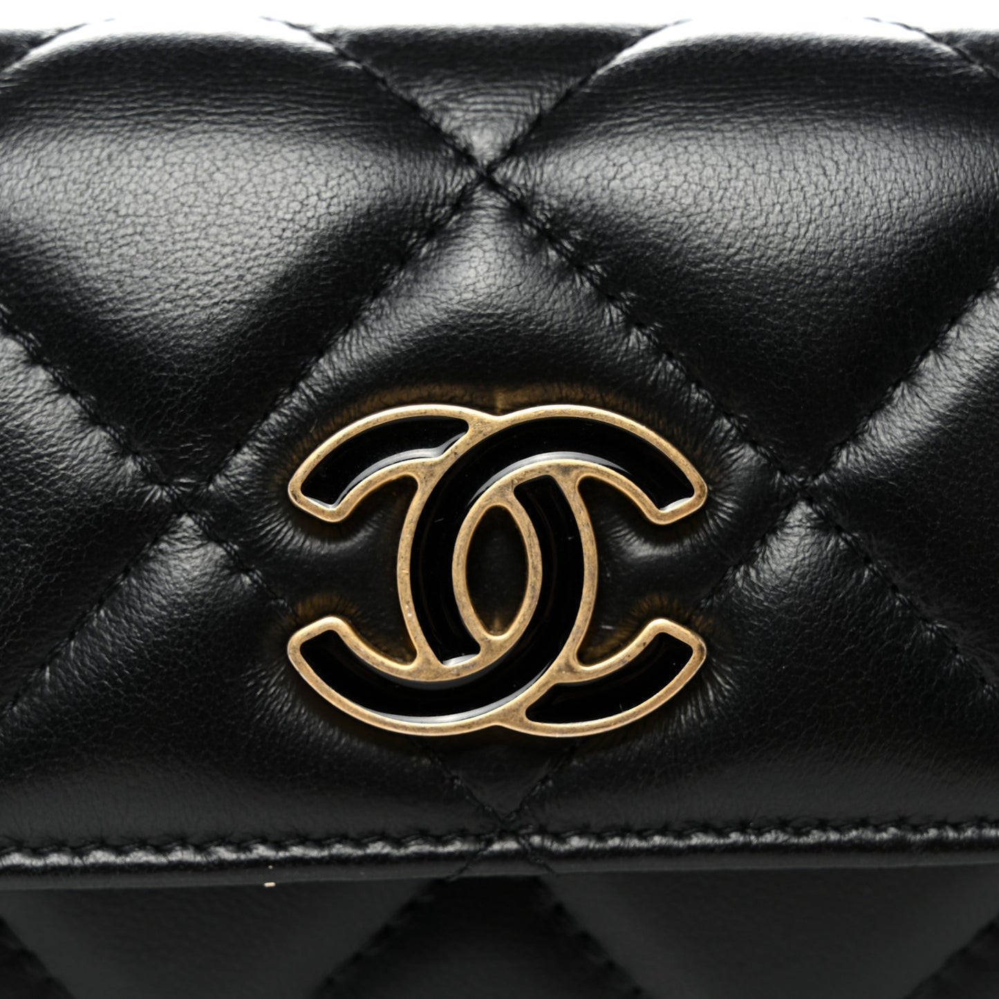 Lambskin Enamel Quilted Pending CC Flap Belt Bag Black