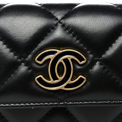 Chanel Lambskin Enamel Quilted Pending CC Flap Belt Bag Black 9 of 11