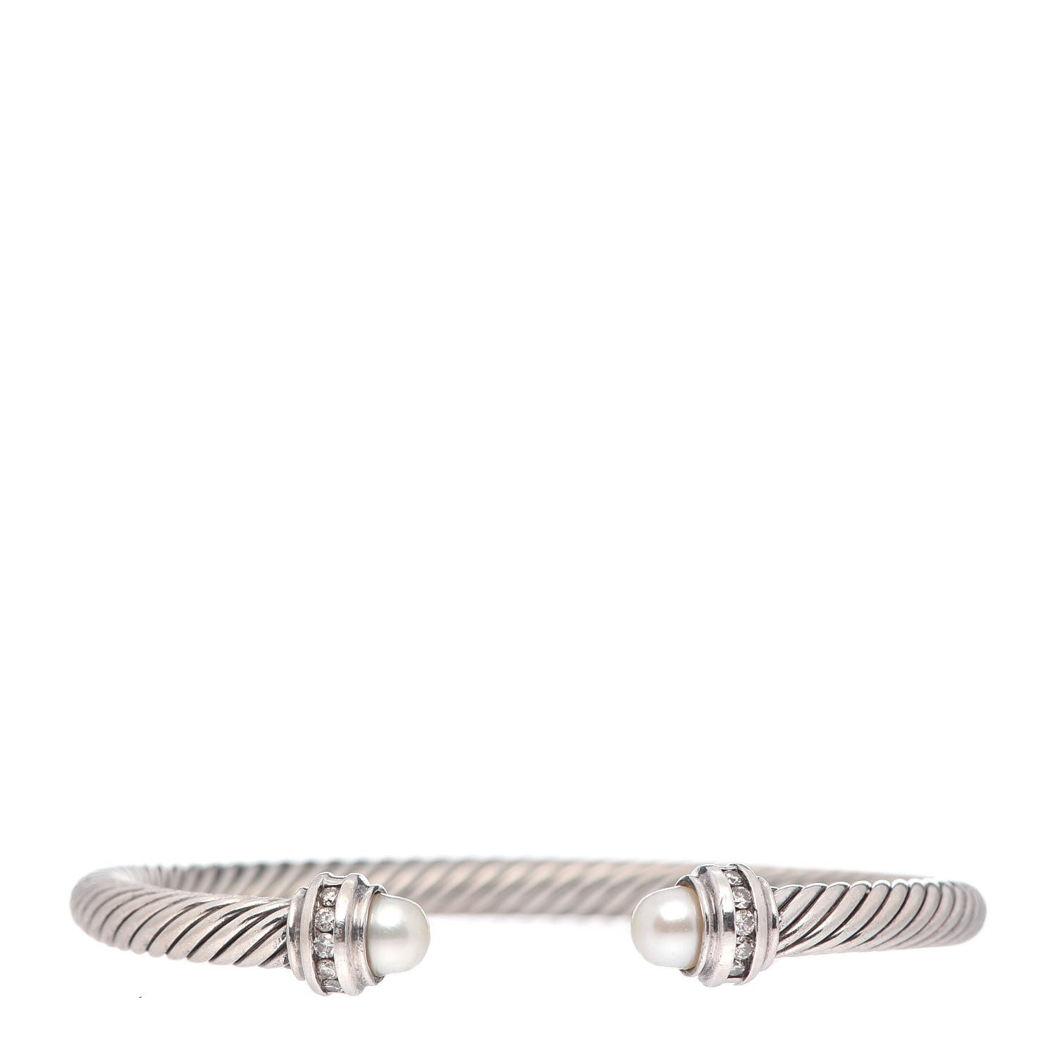 David Yurman Sterling Silver Diamond Pearl 5mm Cable Classics Princess Bracelet 1 of 5