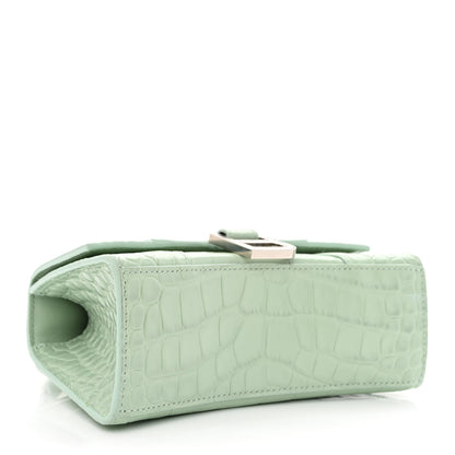 Balenciaga Shiny Calfskin Crocodile Embossed Hourglass Top Handle Bag XS Light Green 4 of 11