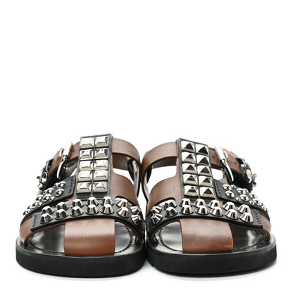 Prada Calfskin Studded Mens Nova Sandals 8 Brown 2 of 10