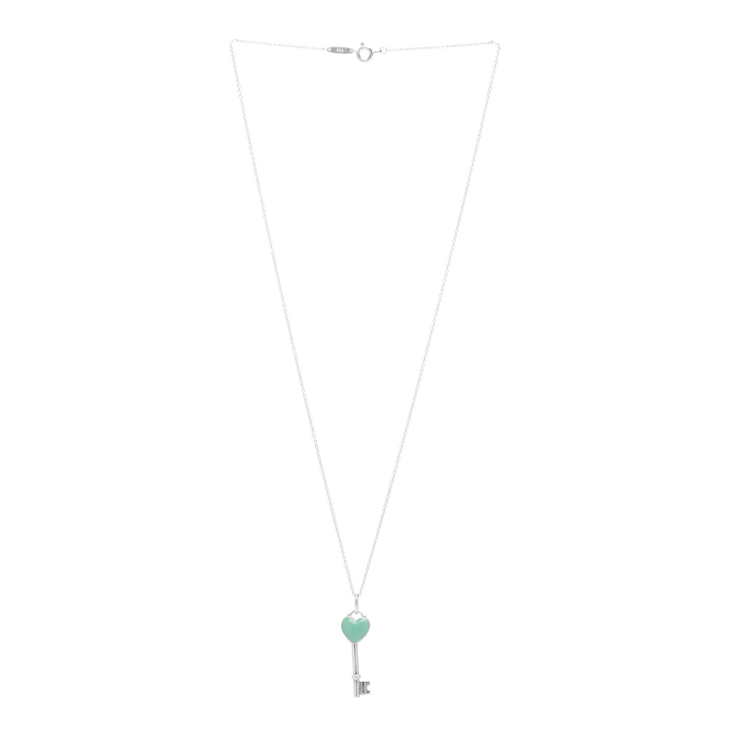 Sterling Silver Enamel Heart Key Pendant Necklace Tiffany Blue