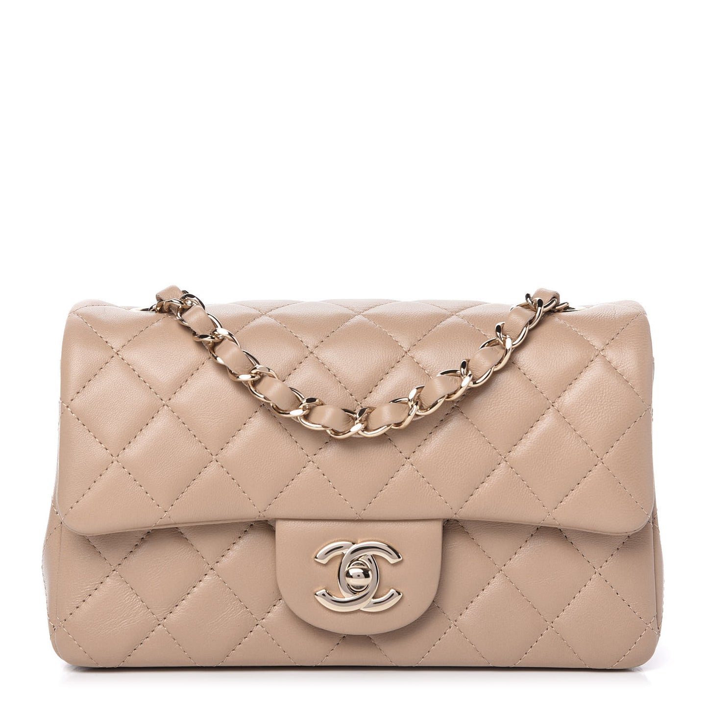 Lambskin Quilted Mini Rectangular Flap Dark Beige