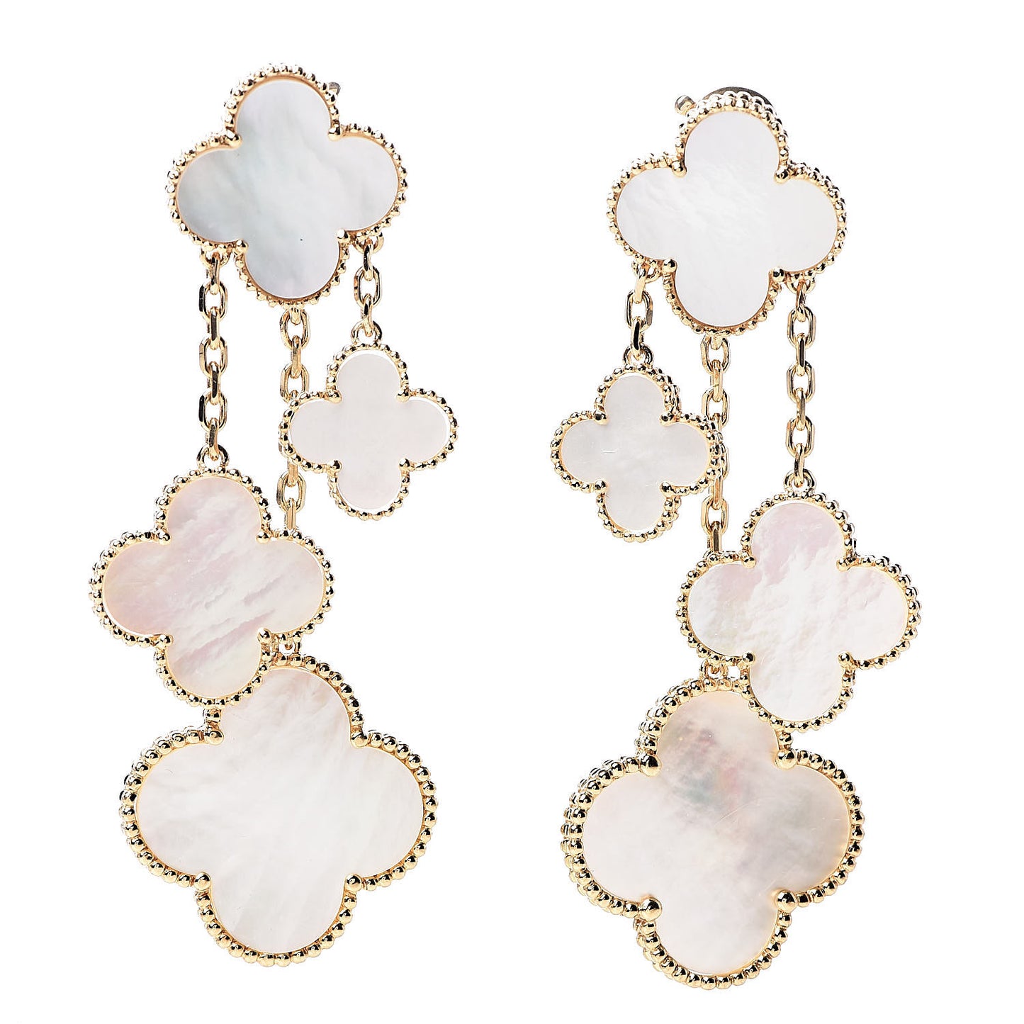 18K Yellow Gold Mother of Pearl Magic Alhambra 4 Motif Earrings
