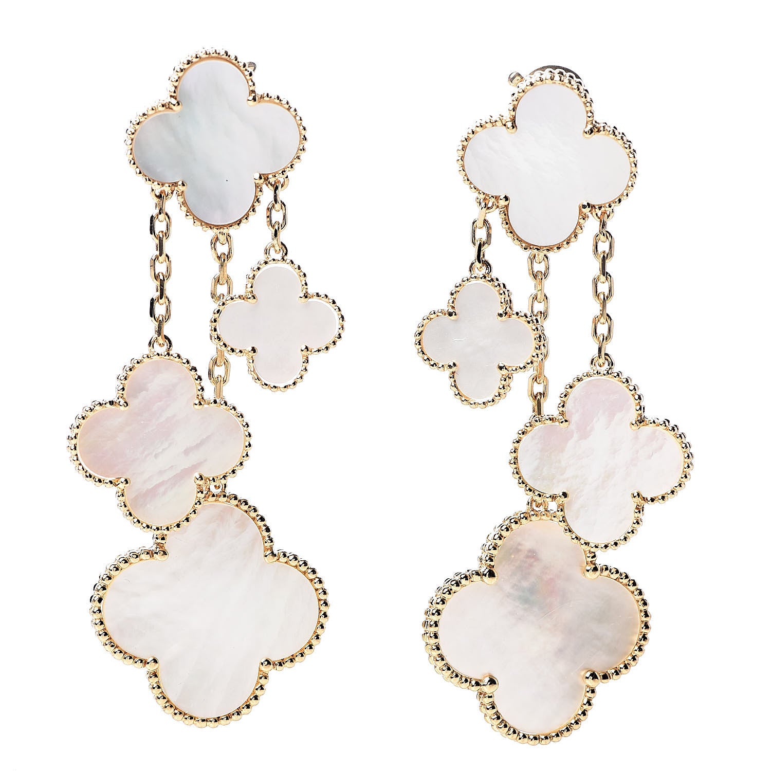 Van Cleef & Arpels 18K Yellow Gold Mother of Pearl Magic Alhambra 4 Motif Earrings 1 of 4