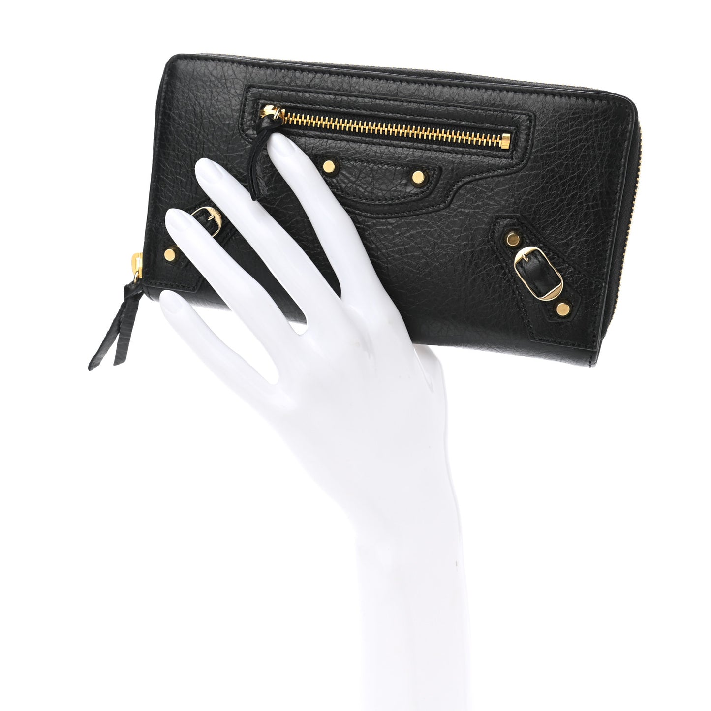 Agneau Classic Gold Hardware Continental Zip Around Wallet Black