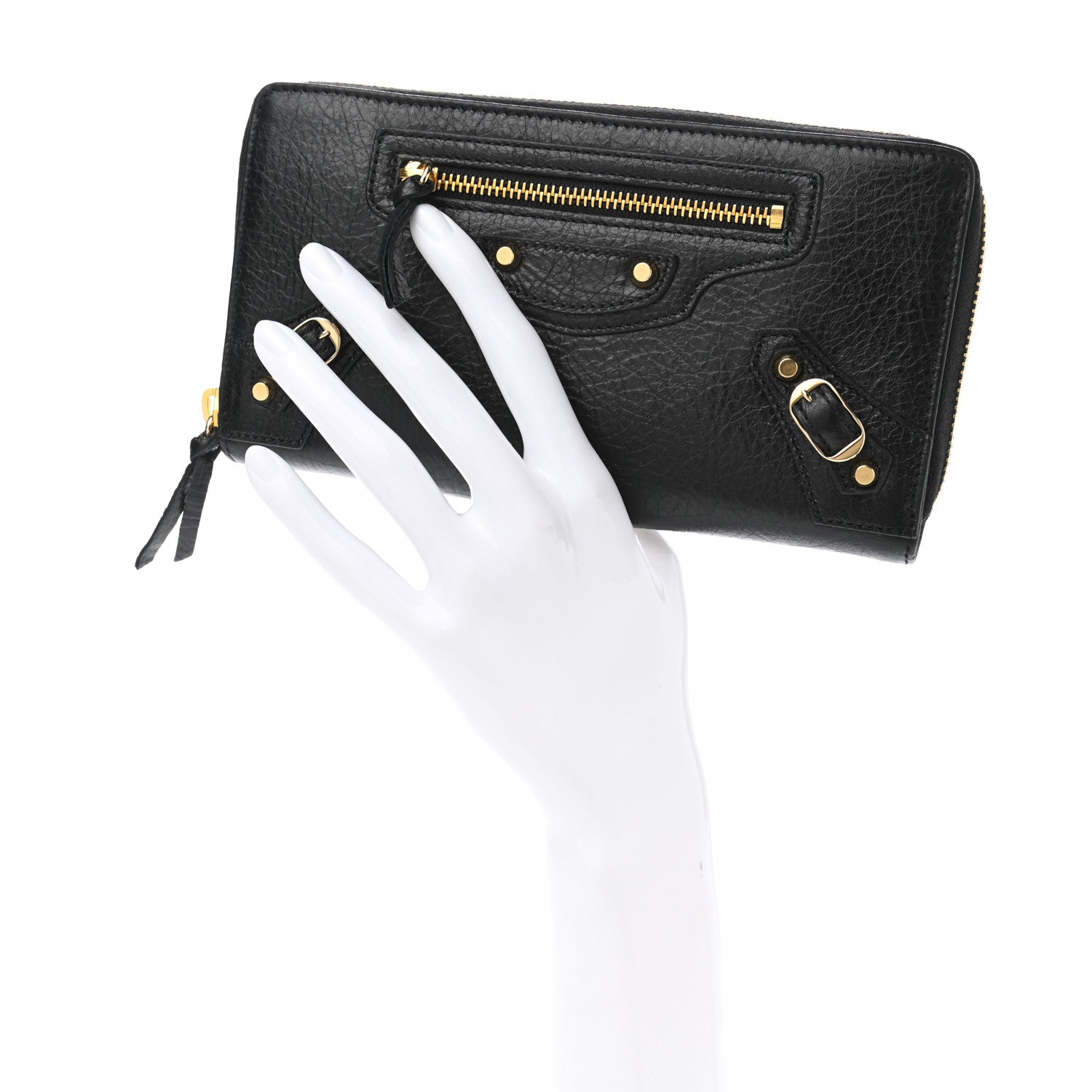 Balenciaga Agneau Classic Gold Hardware Continental Zip Around Wallet Black 2 of 9