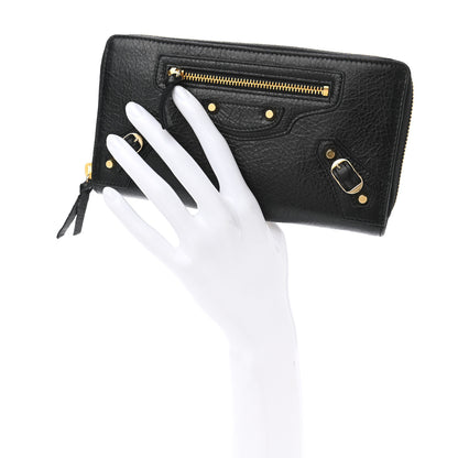 Balenciaga Agneau Classic Gold Hardware Continental Zip Around Wallet Black 2 of 9