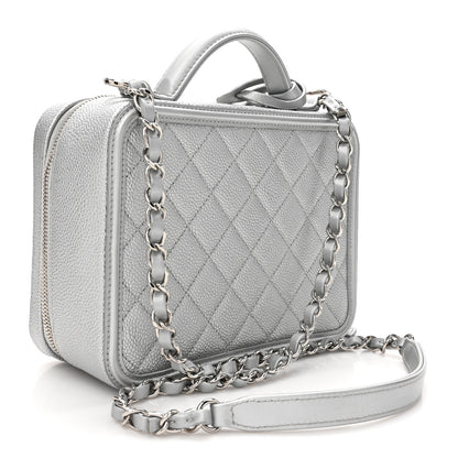 Chanel Metallic Caviar Quilted Medium CC Filigree Vanity Case Silver 3 of 10